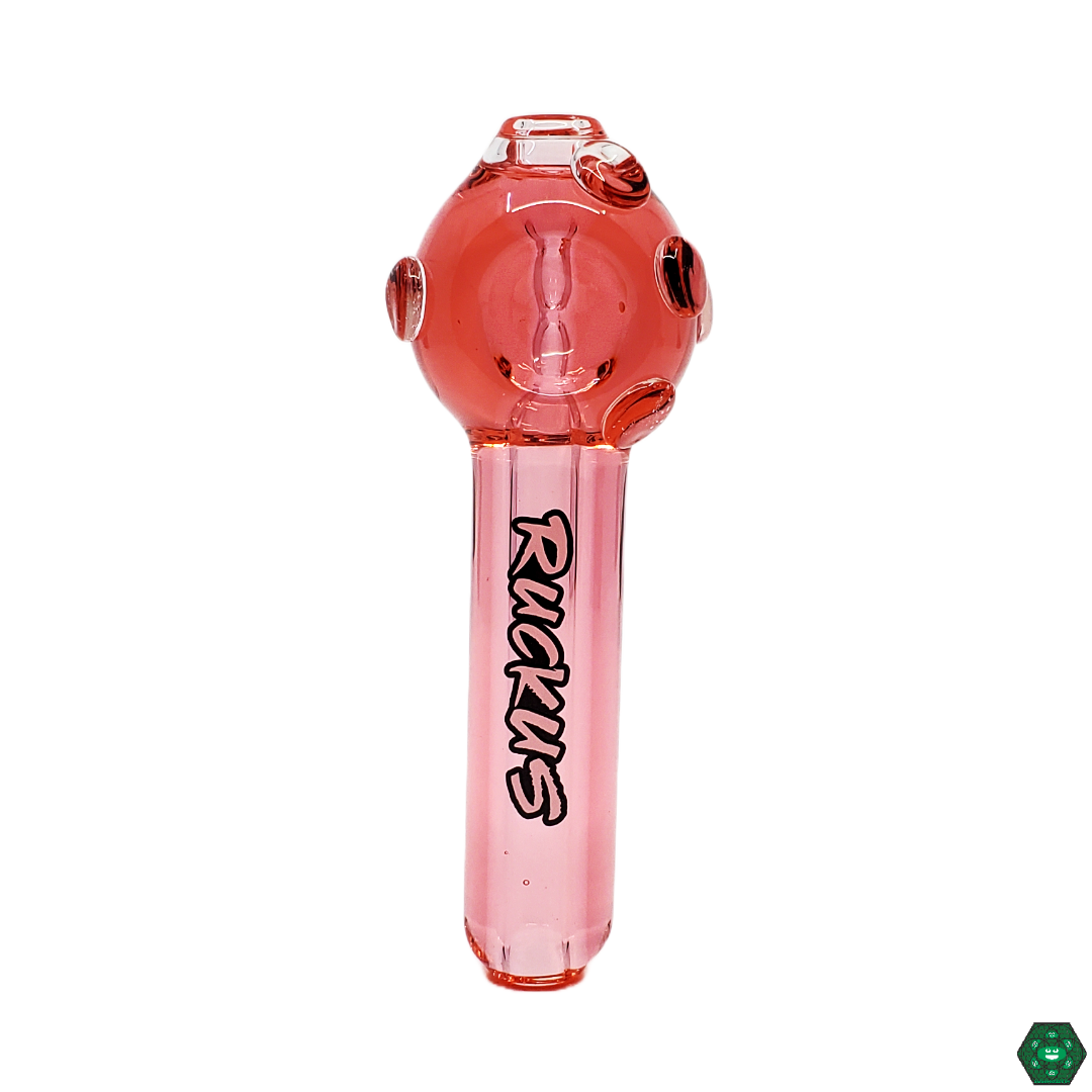  Close-up of the Ruckus Glass Glycerin Spoon, focusing on the glycerin chamber that allows for an extra-cool smoking experience when frozen.