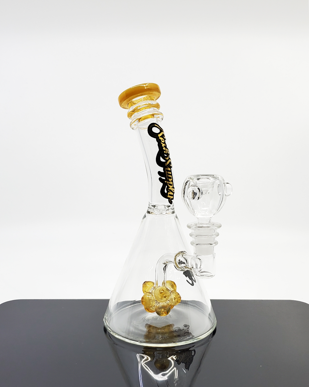 Sesh Supply Cone Beaker featuring a 7.75” compact design with an 18-hole perc and a 14mm male slide for smooth, flavorful hits.