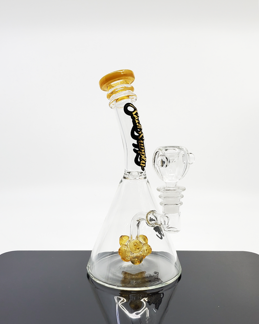 Sesh Supply Cone Beaker featuring a 7.75” compact design with an 18-hole perc and a 14mm male slide for smooth, flavorful hits.