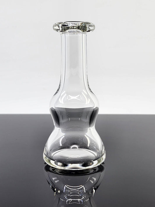 Soft Spoken Glass Clear Puffco Dry Top, designed for Peak and Peak Pro, 6.5"-7" height, 1.5" diameter, enhances vapor quality for a smoother dabbing experience.