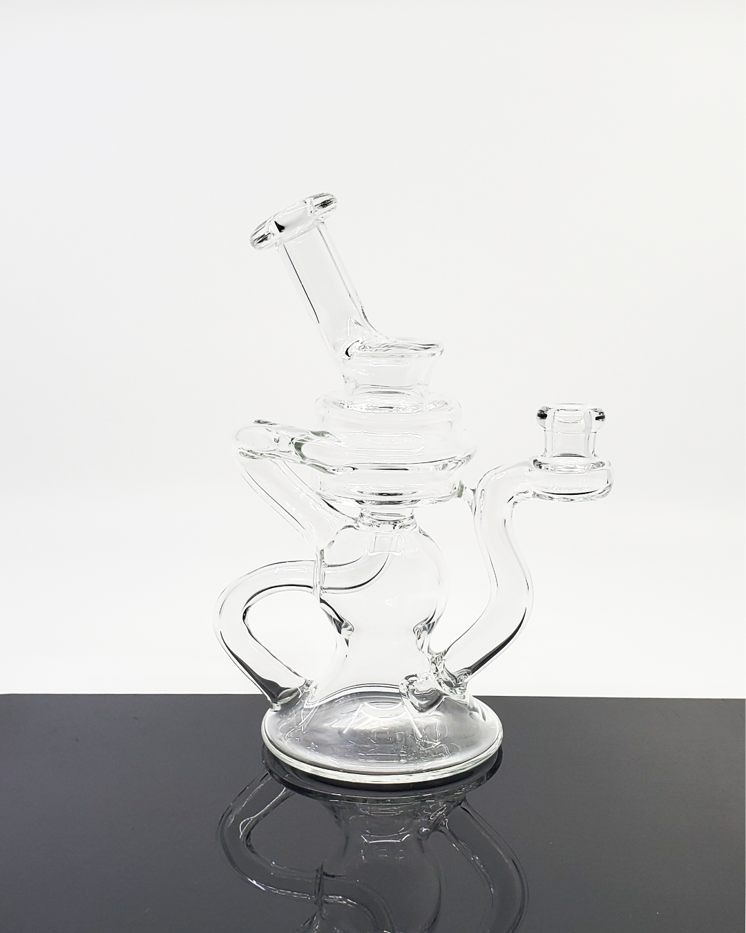 Space Cricket Glass - Clear 6.5-inch Kickback Recycler with 2-hole perc, 10mm female joint for clean filtration and portable design.