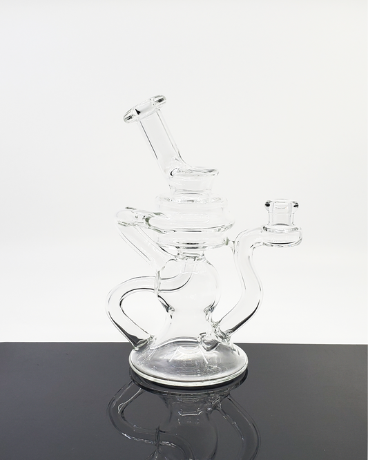 Space Cricket Glass - Clear 6.5-inch Kickback Recycler with 2-hole perc, 10mm female joint for clean filtration and portable design.