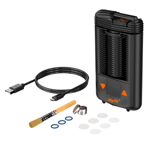 Storz & Bickel Mighty+ Vaporizer, featuring a patented combination of convection and conduction heating for consistent vapor quality.