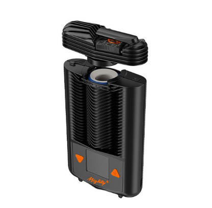 Storz & Bickel Mighty+ Vaporizer, designed for dry herbs with a temperature range of 40°C - 210°C and patented convection and conduction heating.