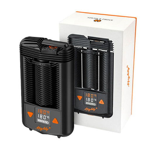 Storz & Bickel Mighty+ Portable Vaporizer, compact and lightweight at 242g, perfect for dry herb enthusiasts on the go.