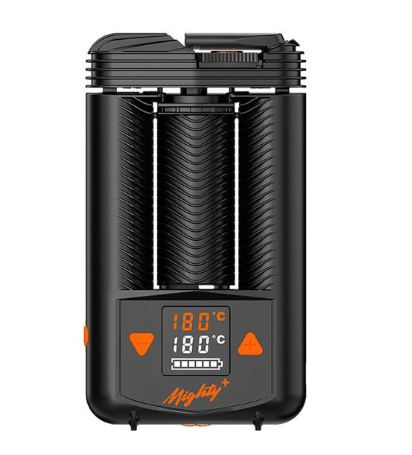 Storz & Bickel Mighty+ Vaporizer with USB-C charging, supercharge function for 80% charge in 40 minutes, and ceramic-coated filling chamber.