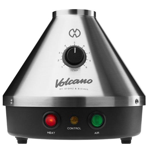 Storz & Bickel Volcano Classic Vaporizer Silver, designed for dry herbs with high-quality materials and robust electromechanical design for long-lasting use.