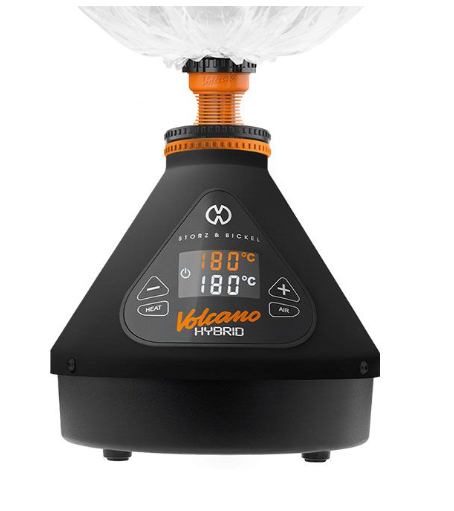 Storz & Bickel Volcano Hybrid Onyx Vaporizer, featuring a quick heating time of 1-2 minutes for efficient dry herb vaporization.