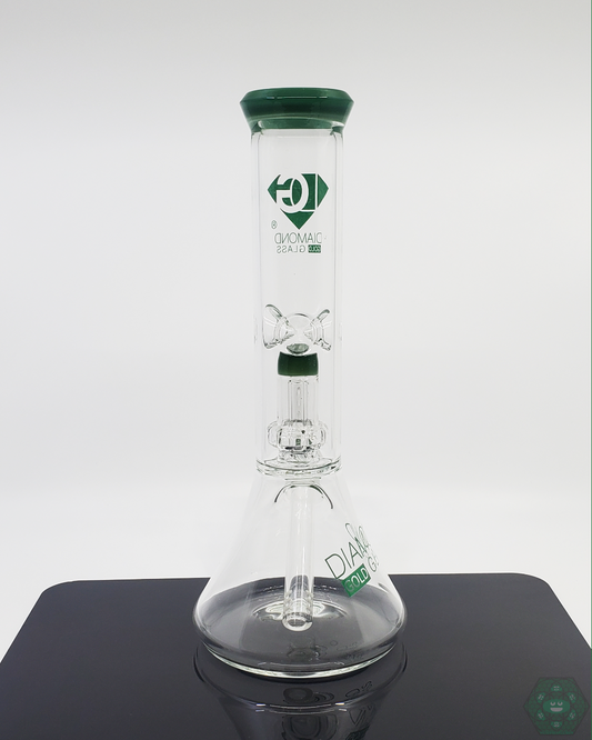Stylish 11-inch Diamond Glass Beaker with UFO perc, designed for smooth filtration and efficient smoking experience