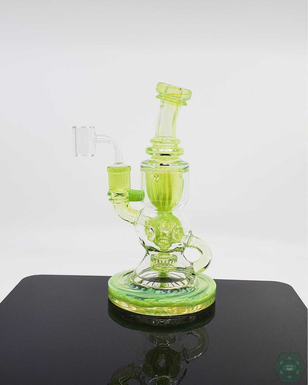  Close-up of the TAG 8.2" Faberge Egg Incycler, showcasing its intricate Klein-style design and superior glass quality for enhanced filtration and performance.