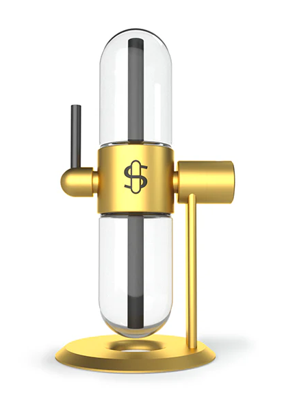 Side angle of the Taylor Gang x Stündenglass Gravity Infuser showcasing its 360° rotating glass infuser and premium anodized aluminum frame.
