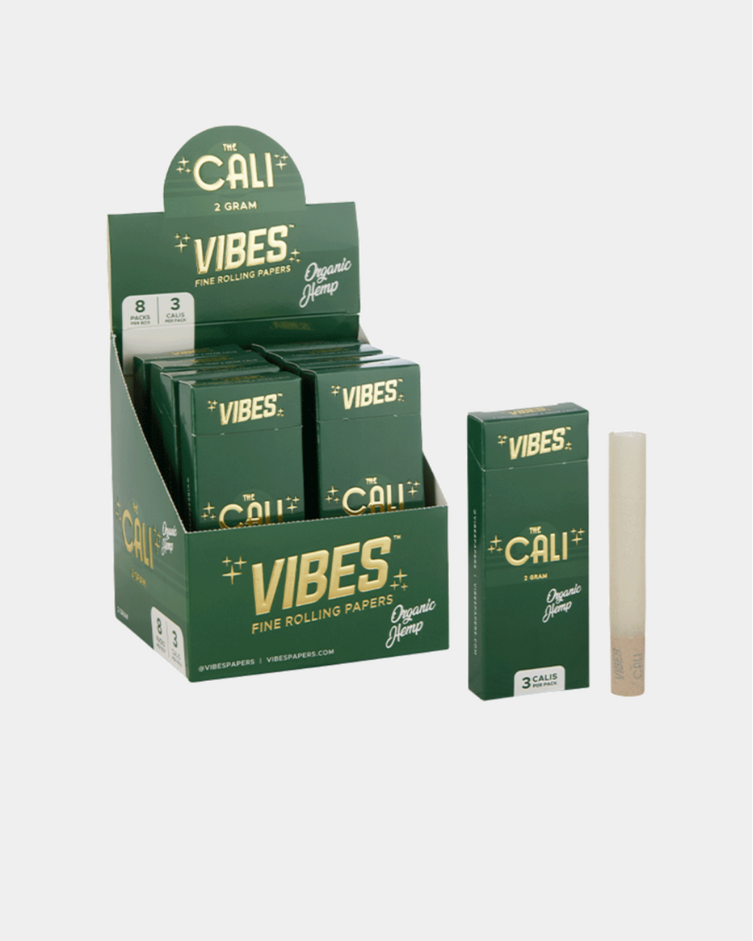 Vibes Cali Hemp Pre-Rolled Cones – 2-gram capacity cones made with eco-friendly materials for a smooth, organic smoking experience.