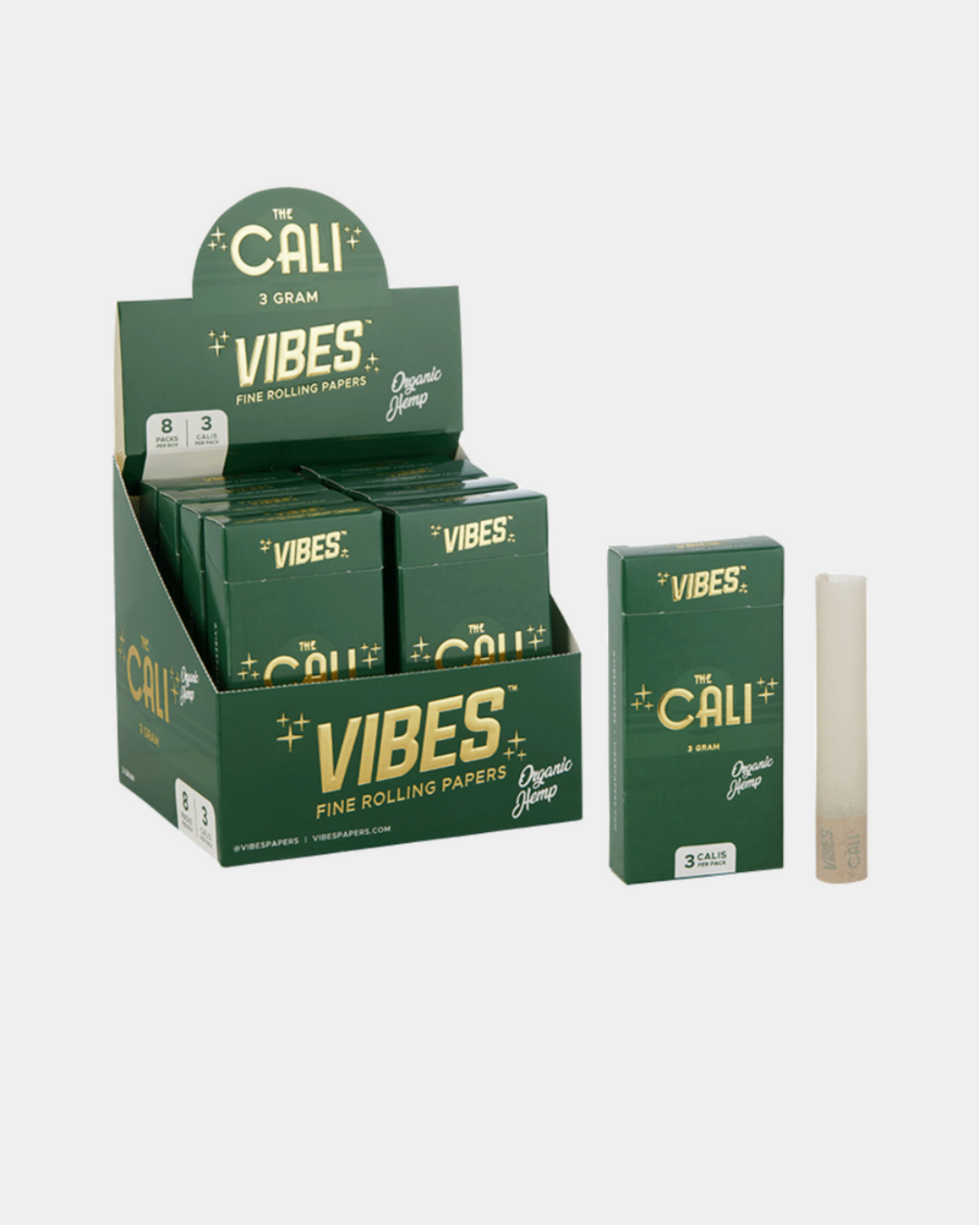 Vibes Cali Pre-Rolled Hemp Cones – Large 3-gram capacity cones made with natural hemp for a pure, organic smoke and rich flavor.