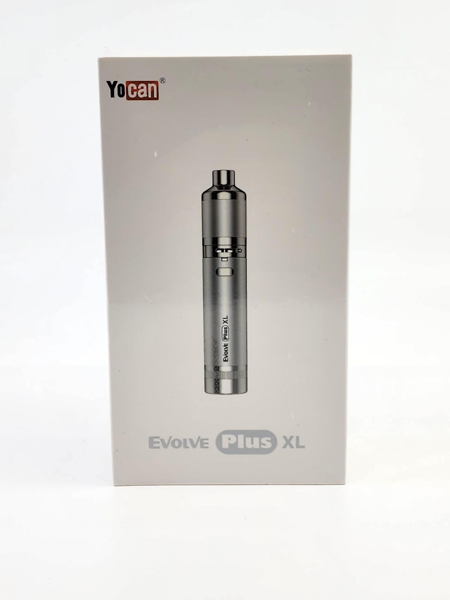 Side view of the Yocan Evolve Plus XL, showcasing the 1400mAh battery, coil cap, and sleek, portable design.