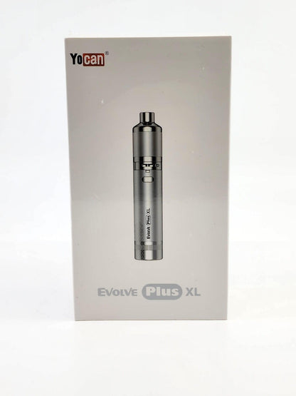 Side view of the Yocan Evolve Plus XL, showcasing the 1400mAh battery, coil cap, and sleek, portable design.