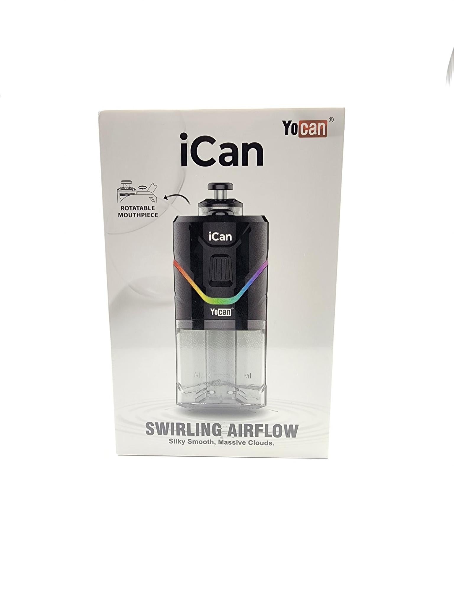 Close-up of the Yocan iCan E-Rig Vaporizer, showcasing its sleek build and user-friendly controls.

