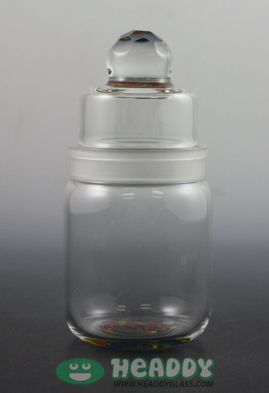 Andy G Faceted Top Glass Jar | Premium Q-tip Holder with Glass-on-Glass Fitting. Add elegance to your dab station with this premium Q-tip holder. Features a faceted design and a glass-on-glass fitting for durability and style.