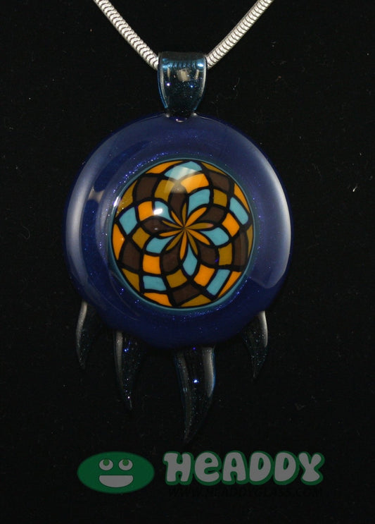 Bearclaw Filla Pendant #3 - Limited-Edition Handcrafted Glass Pendant. This signed, dated, and numbered pendant showcases intricate craftsmanship, perfect for art glass collectors.