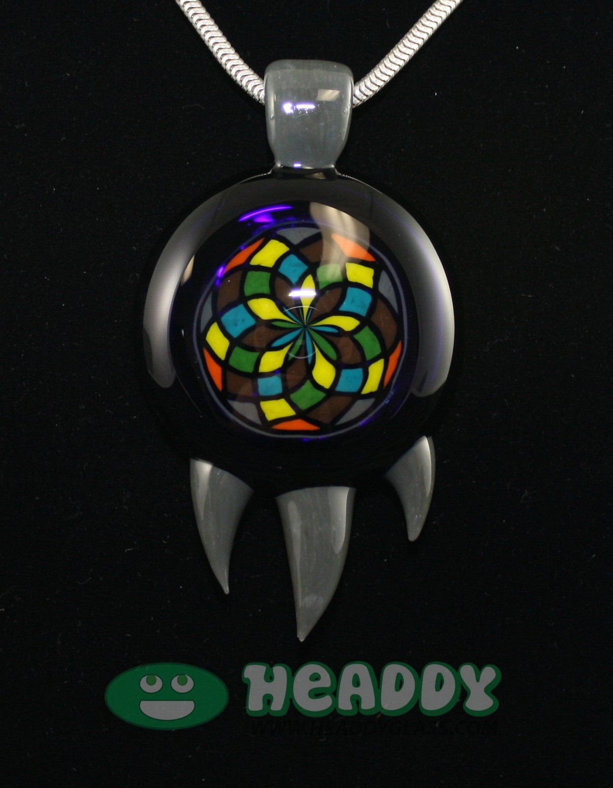  Bearclaw Filla Pendant #4 - Limited-Edition Handcrafted Glass Pendant. This signed, dated, and numbered pendant showcases intricate craftsmanship, perfect for art glass collectors.