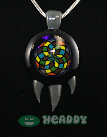  Bearclaw Filla Pendant #4 - Limited-Edition Handcrafted Glass Pendant. This signed, dated, and numbered pendant showcases intricate craftsmanship, perfect for art glass collectors.