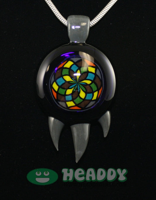  Bearclaw Filla Pendant #4 - Limited-Edition Handcrafted Glass Pendant. This signed, dated, and numbered pendant showcases intricate craftsmanship, perfect for art glass collectors.