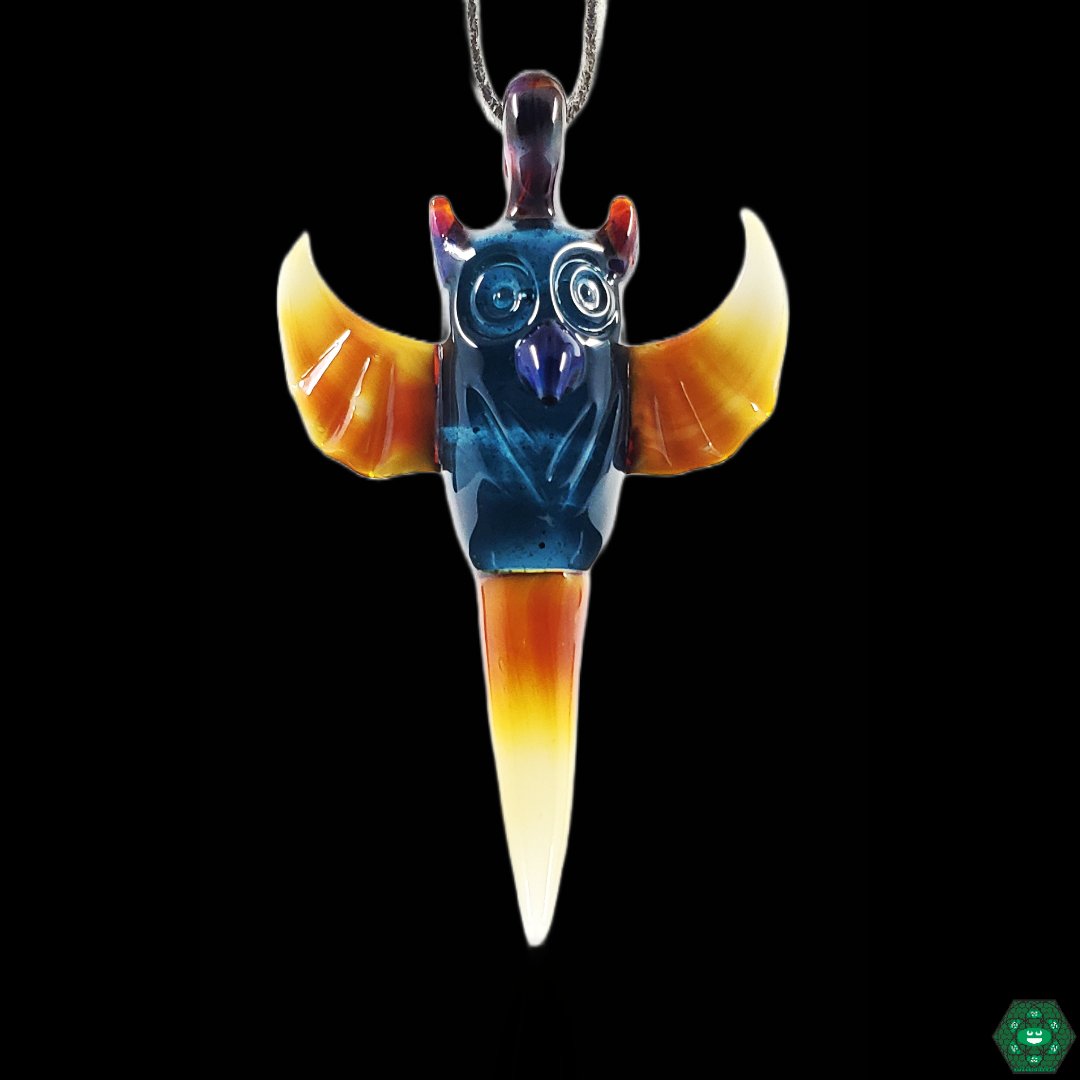 Bearclaw Owl Pendant in Blue Stardust - Handcrafted Owl Pendant with Enchanting Blue Sparkle. A beautifully crafted piece with a mystical blue stardust finish, perfect for owl lovers and collectors.