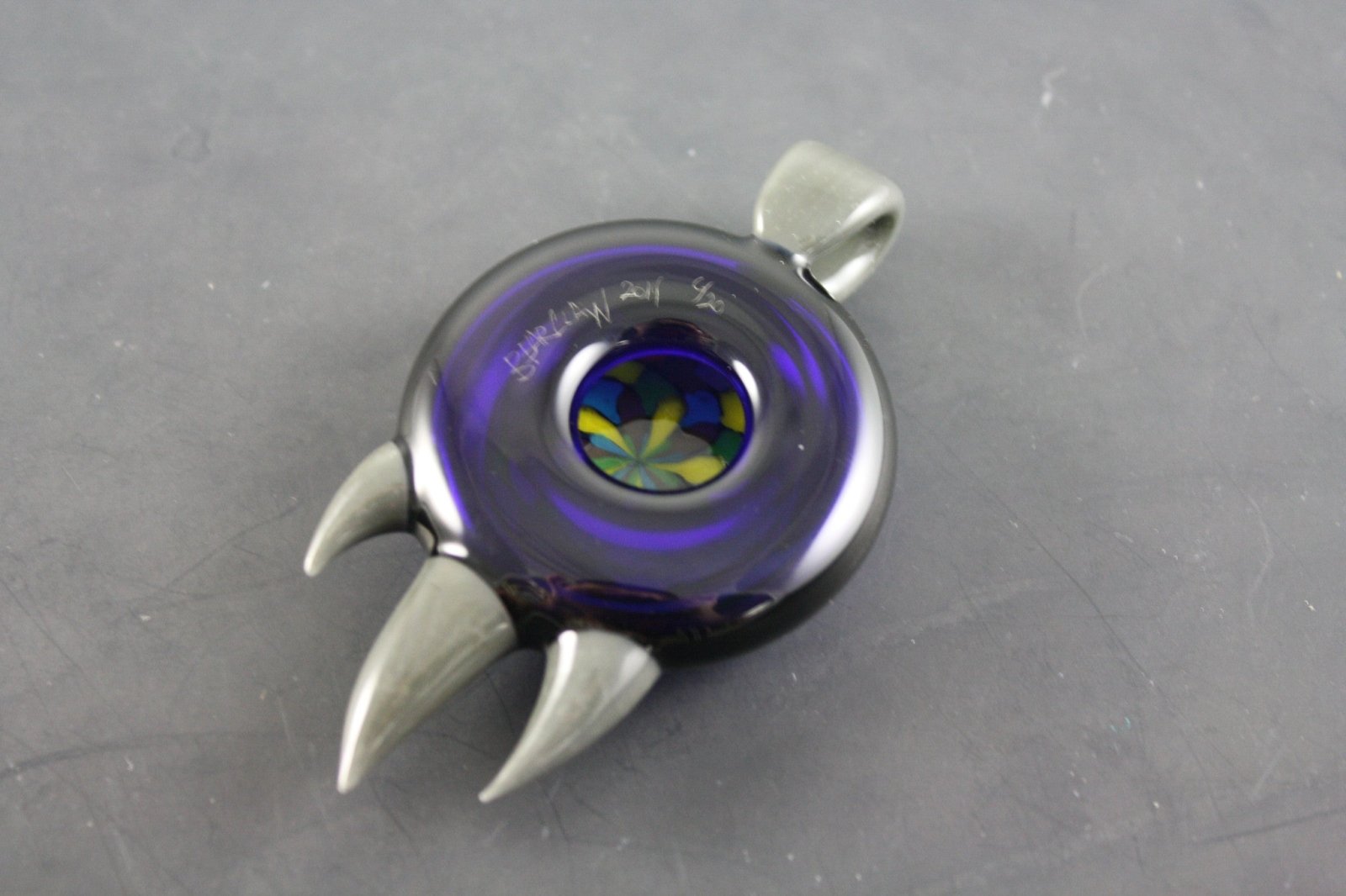 Bearclaw Pendant - Filla #4. A limited-edition, handcrafted glass pendant perfect for any art glass collection.
