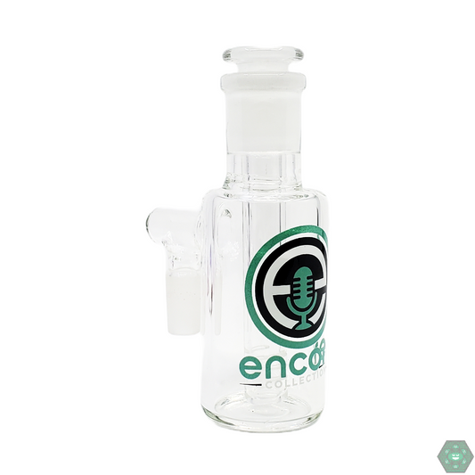 Encore Glass - 14M 90 Drop In Stem Ash Catcher. 14mm Male Joint: Fits standard 14mm female connections. 90° Angle: Ideal for pipes with a 90° joint. 7-Hole Perc: Ensures optimal filtration and smooth airflow. Removable Downstem: Adjustable and easy to clean. Height: 5", Diameter: 1.5", Downstem Length: 4.25".