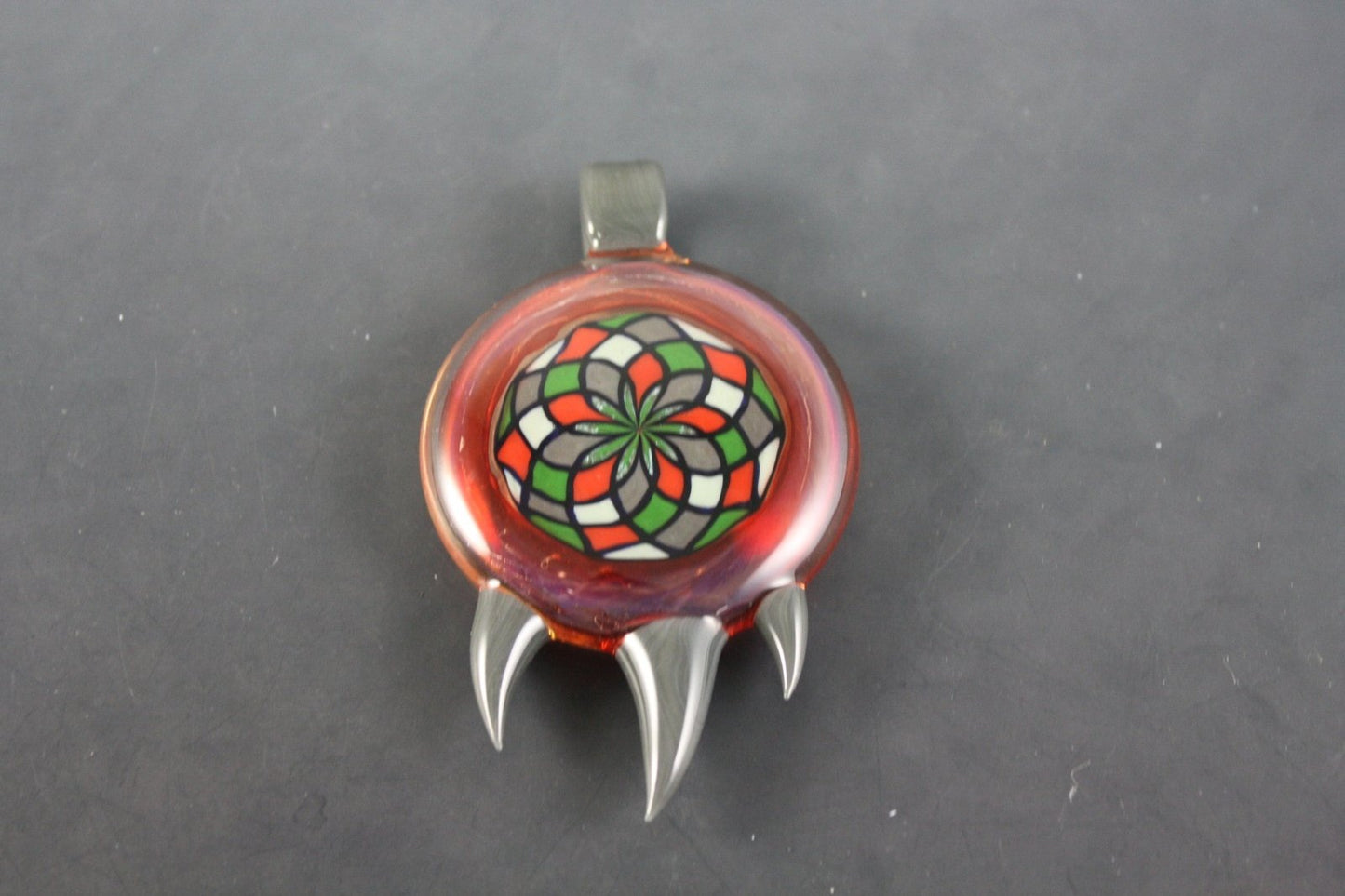  Filla Pendant - Bearclaw #14. This limited-edition, handcrafted glass pendant is signed, dated, and numbered, making it a prized piece for art glass collectors.