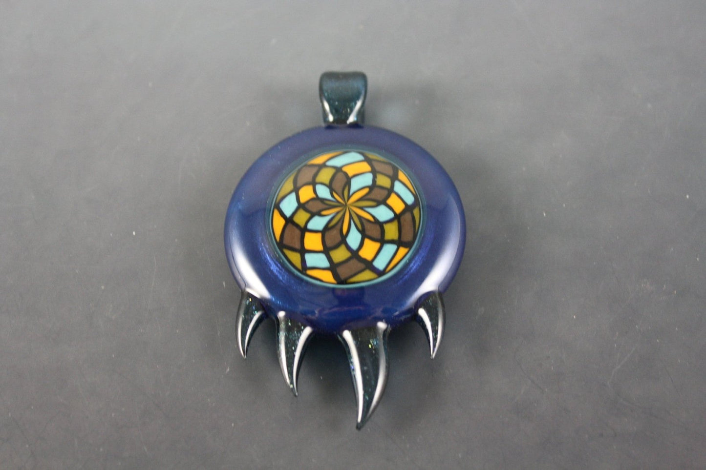 Filla Pendant - Bearclaw #3. A handcrafted glass pendant, signed, dated, and numbered, ideal for art glass collectors.