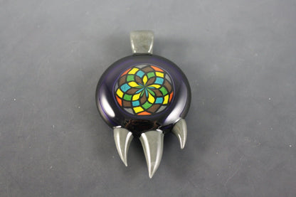 Filla Pendant - Bearclaw #4. A handcrafted glass pendant, signed, dated, and numbered, ideal for art glass collectors.