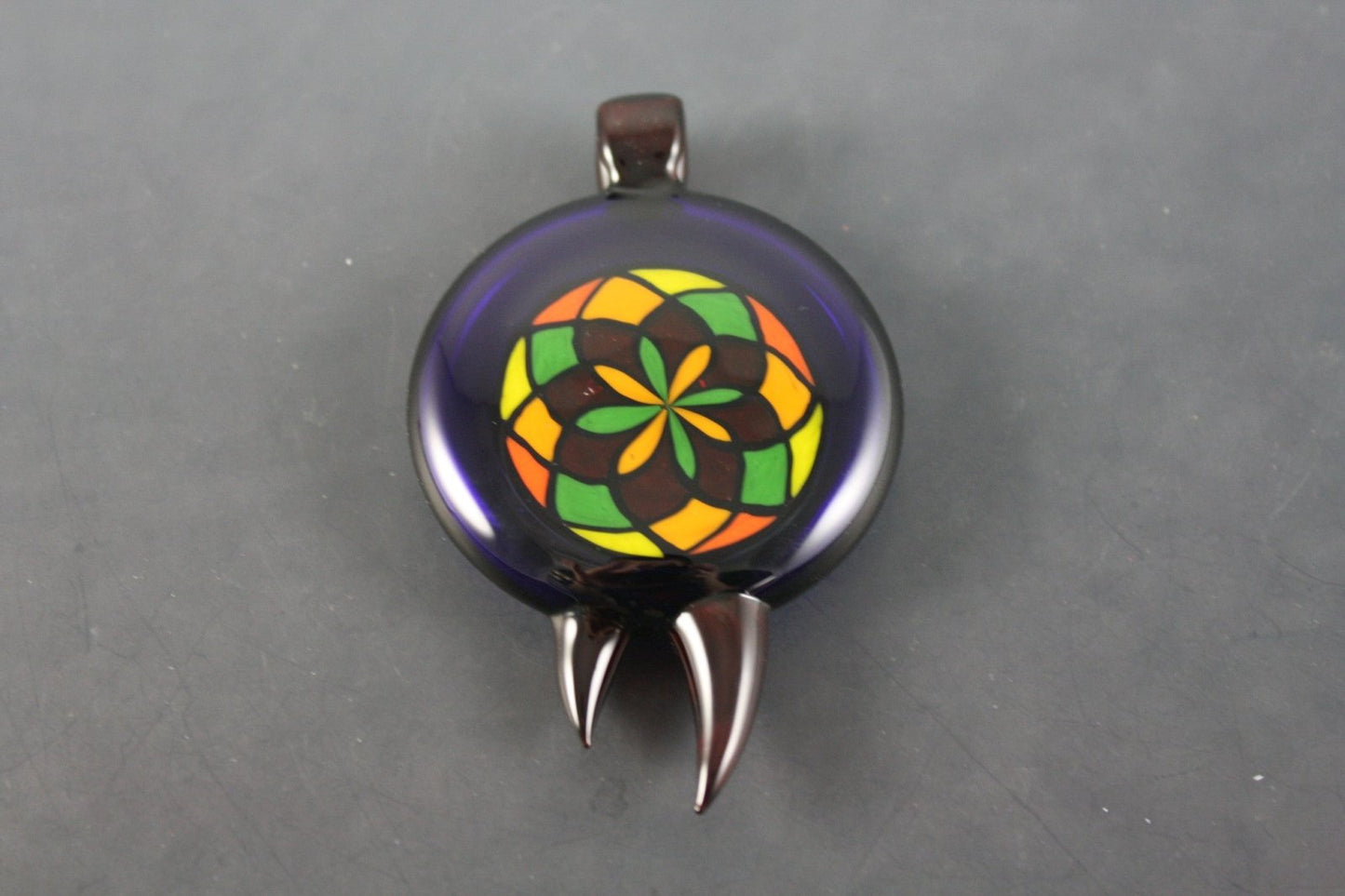 Filla Pendant - Bearclaw #4. A handcrafted glass pendant, signed, dated, and numbered, ideal for art glass collectors.