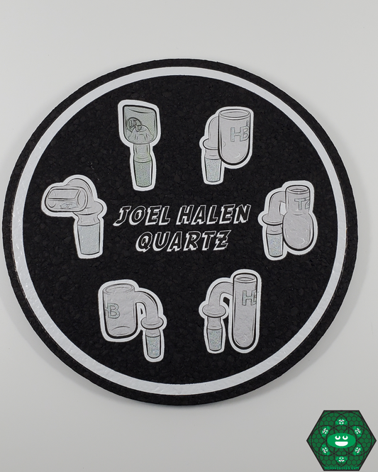 Joel Halen Mood Mat, a durable non-slip surface that protects glass rigs while adding an artistic touch.