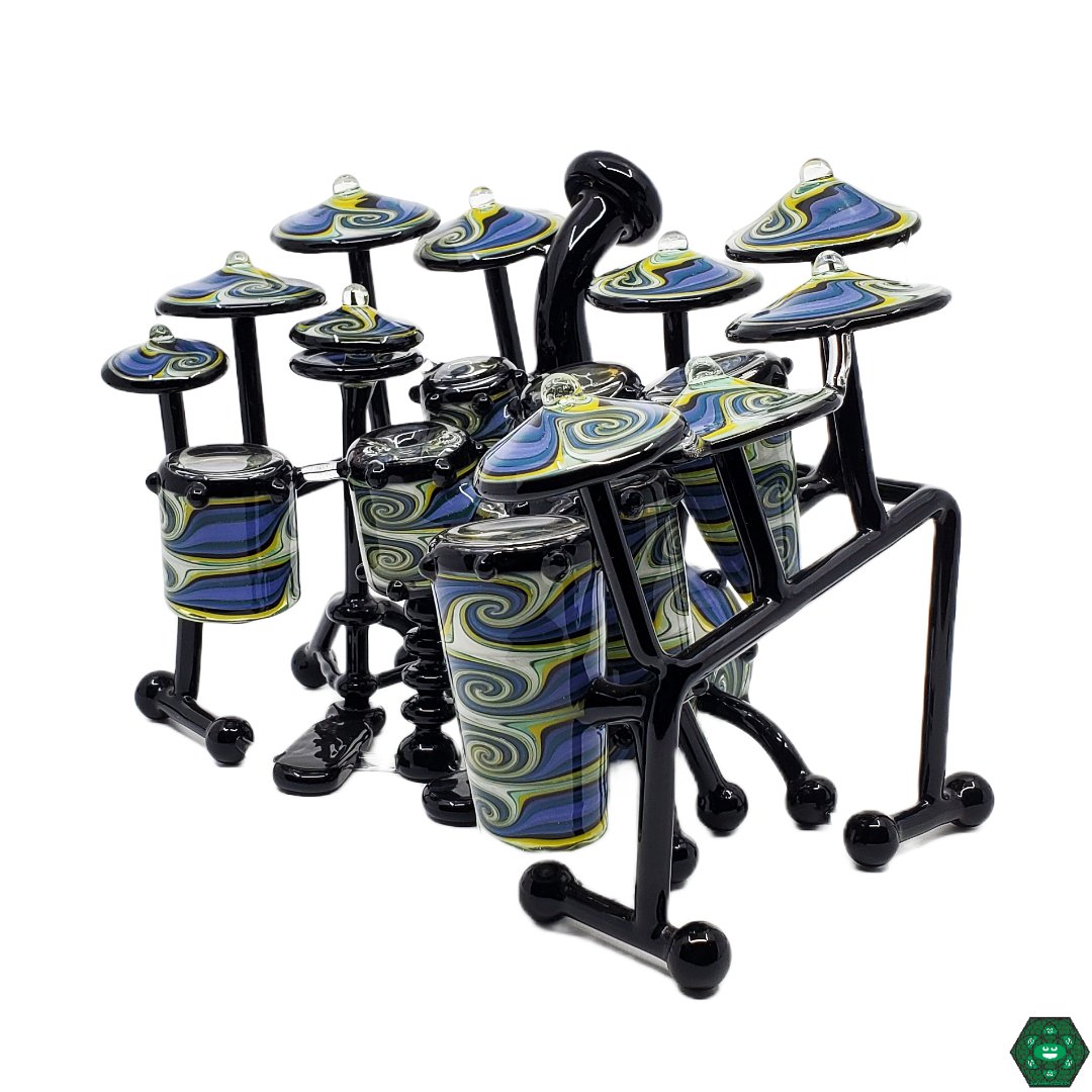 AJ Roberts Drum Set | Heady Glass Rig with Wig-Wag Design, Matching Pendant, and Headdy Mood Mat

