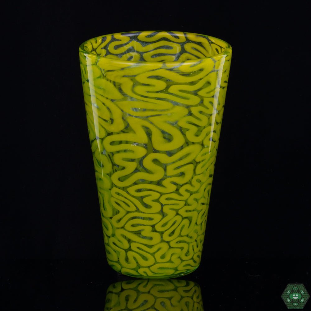 Green Brain Tech Pint Glass by Algae Glass, a handcrafted art glass pint featuring intricate, organic designs in vibrant green hues, bringing artistic beauty to everyday use, perfect for those who enjoy collectible glassware that’s both functional and decorative.