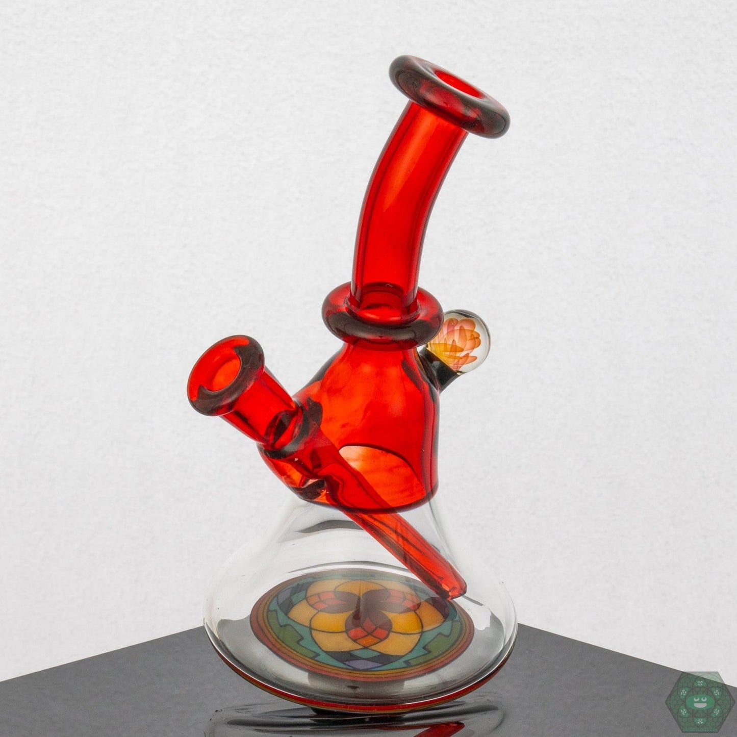 Brian Jacobson Mini Water Tube in pomegranate glass color, a high-quality artistic piece for smokers.