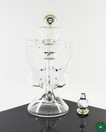 Brick Glass Clear Klein Recycler #2 with a sleek 12-hole perc, dual uptake, and faceted mouthpiece.