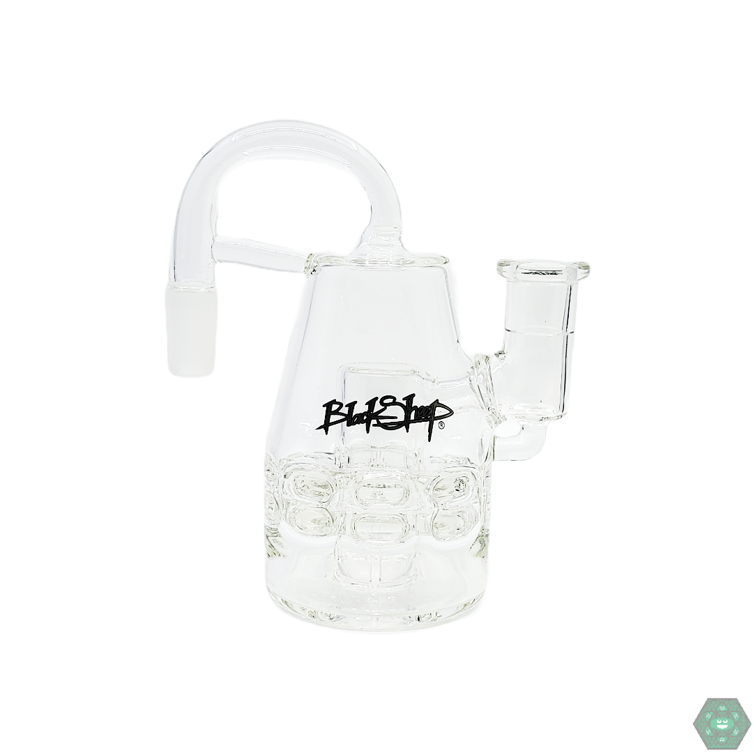 BSG 14mm Ratchet Ash Catcher with dual 9-hole ratchet percs for superior filtration and cleaner hits.