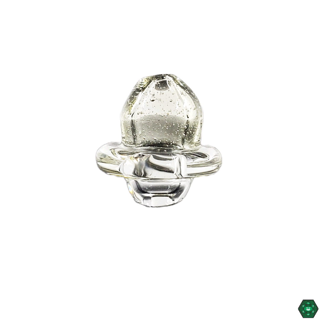 Close-up of Clear Peak Caps by Hoyer Glass, showcasing their high-quality design and compatibility with Puffco devices for smooth, enhanced dabbing.