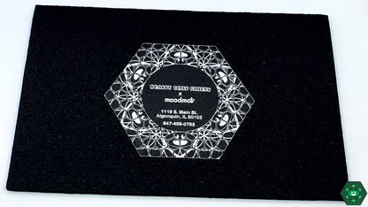 Compact Dab Mat: The Headdy Sesh Mat, a durable and heat-resistant mat perfect for small rigs, providing a non-slip surface to protect your glass and enhance your sesh area with style.