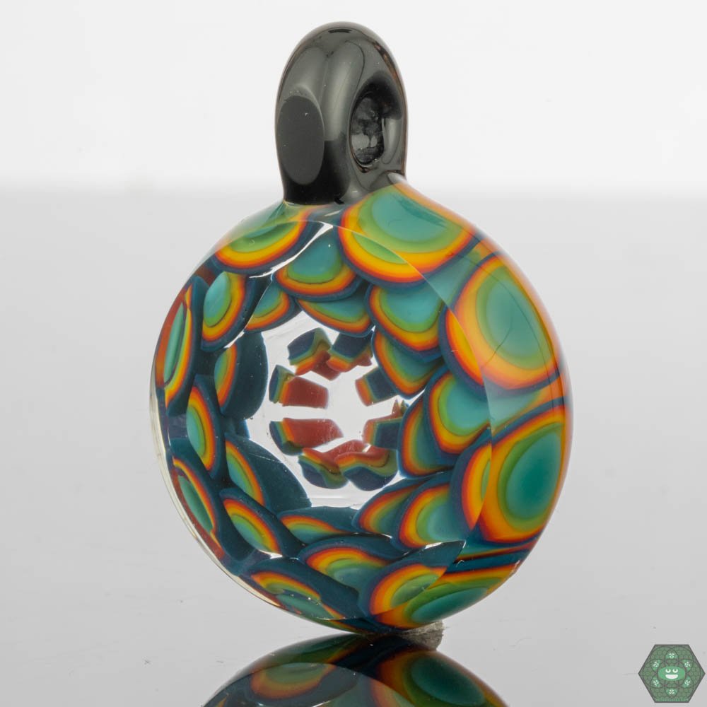 Crowman Crothers Dotstack Pendant #4 – Intricate glass art with layered glasswork and vibrant colors, perfect for wearable art collectors.