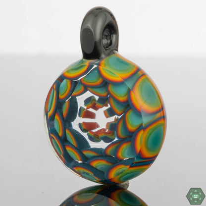 Crowman Crothers Dotstack Pendant #4 – Intricate glass art with layered glasswork and vibrant colors, perfect for wearable art collectors.