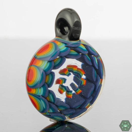 Crowman Crothers Dotstack Pendant #5 – Unique handcrafted glass jewelry featuring intricate layering and bold colors, perfect for collectors.