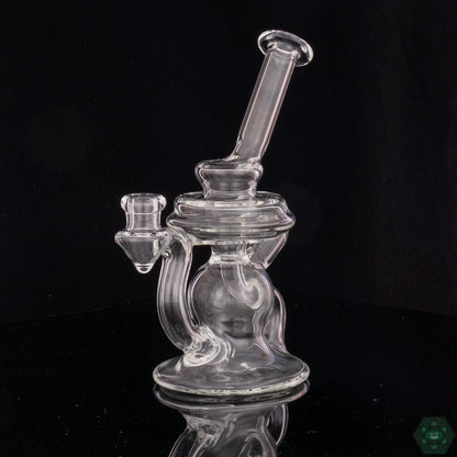 Space Cricket Glass Recycler (Clear #4) – Compact 6” design with 2-hole perc and single uptake for smooth filtration and easy dabbing.