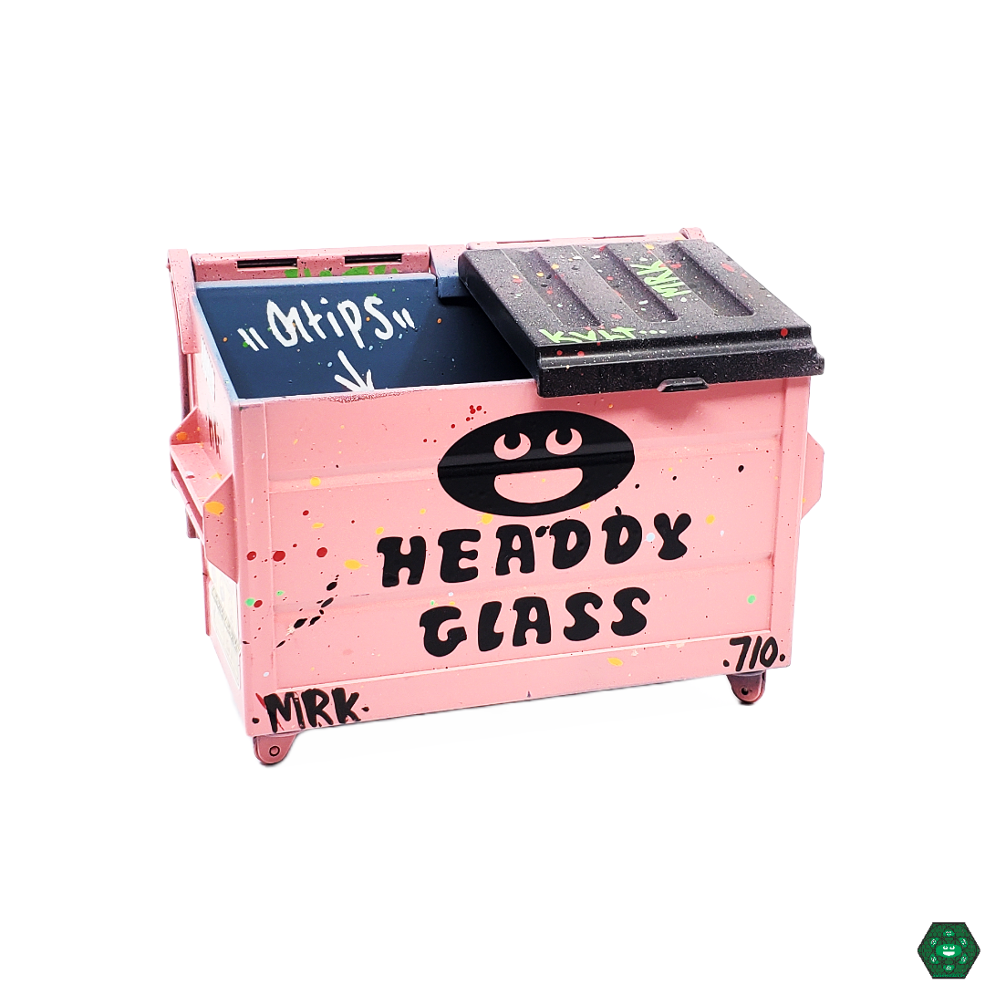 Close-up of Dab Dumpsters with Headdy Logo, showcasing the detailed logo and high-quality craftsmanship for a premium concentrate storage solution.