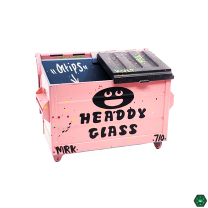 Close-up of Dab Dumpsters with Headdy Logo, showcasing the detailed logo and high-quality craftsmanship for a premium concentrate storage solution.
