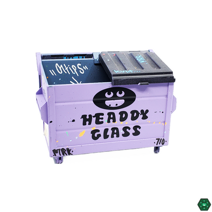 Close-up of Dab Dumpsters with Headdy Logo, showcasing its durable materials and unique design, perfect for storing wax securely.