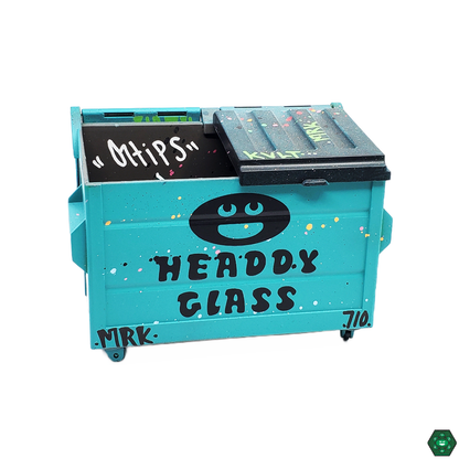   Dab Dumpsters with Headdy Logo, a compact and convenient dab container designed to keep concentrates fresh and easily accessible for dabbers.