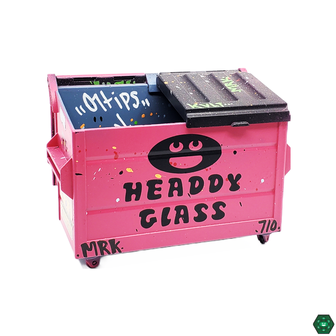 Side-by-side view of multiple Dab Dumpsters with Headdy Logo, showcasing various angles and the functional design of these stylish containers.