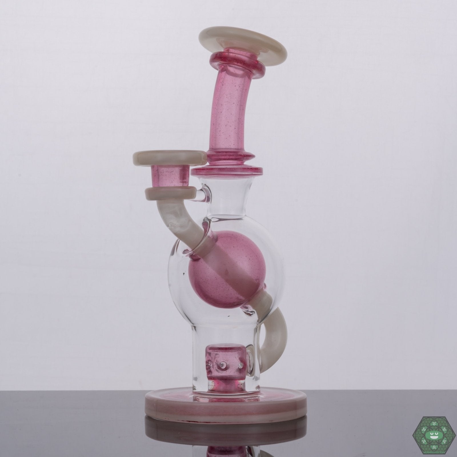  DBE 503 Glass Crushed Opal Ball Rig, a 14mm female heady glass rig boasting a stunning Bone White Satin finish with Phoenix Crushed Opal, featuring a precise 5-hole perc for smooth pulls, measuring 8.25 inches tall, merging sophisticated design with premium functionality, a standout piece for glass art collectors.